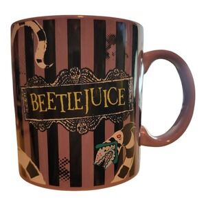 Beetlejuice Mug‎ Collectible Black and Purple Striped Coffee Cup Sandworm